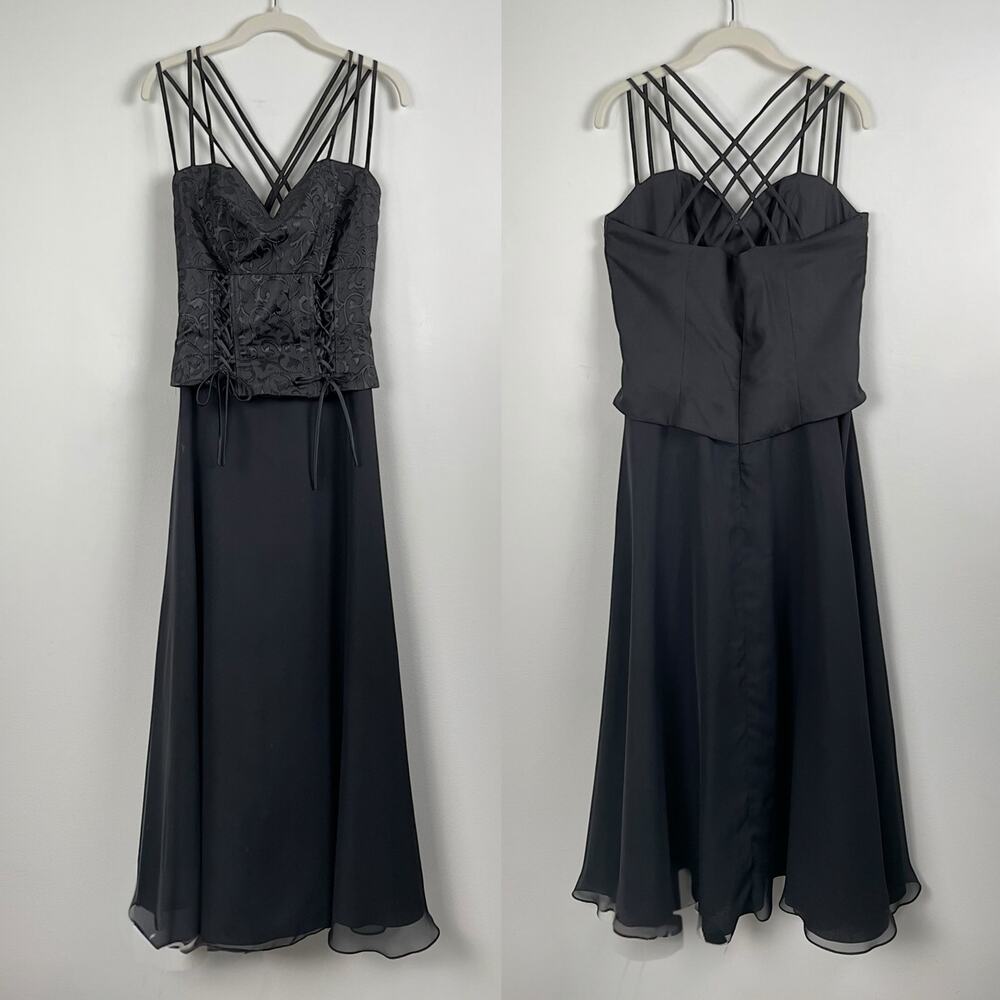 Vintage Prom Dress Maxi Gown Black Corset Satin Y2K 90s Whimsigoth Princess Glam